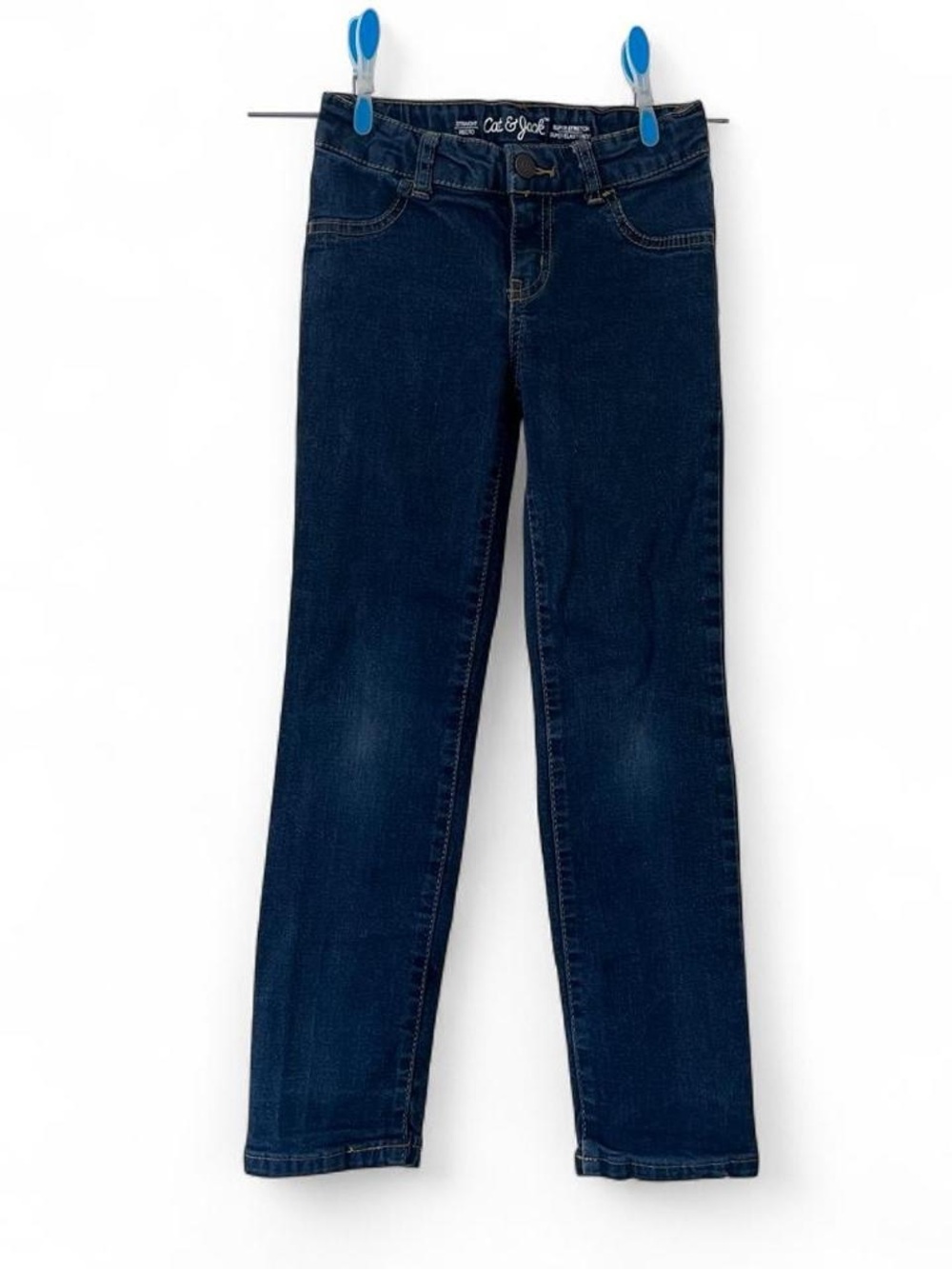 Girls Small Size 7 Straight Leg Skinny Leg Dark Blue Denim Jeans Super Stretch